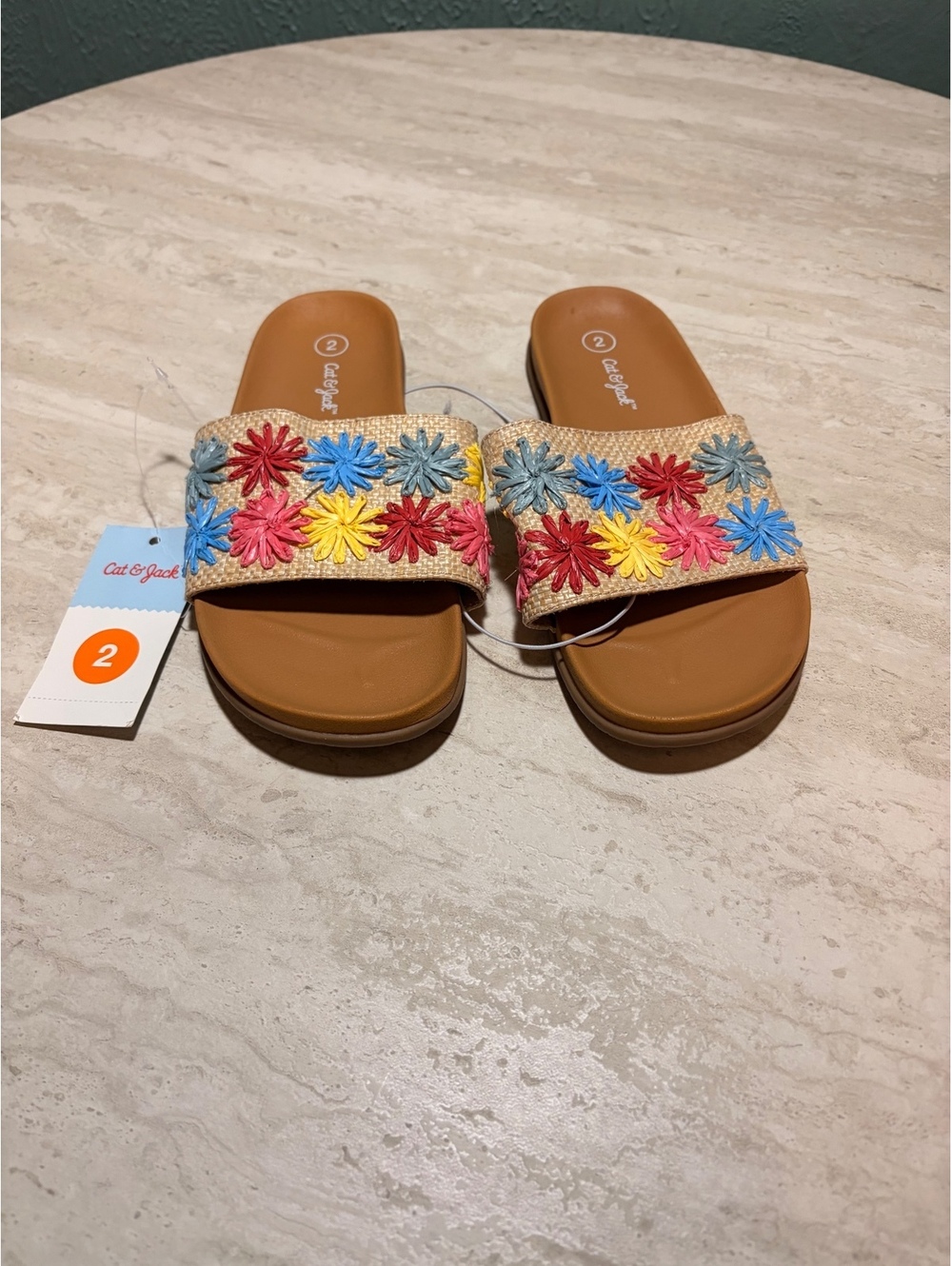 Cat & Jack Girls' Multi-Color Floral Slide Sandals Size 2